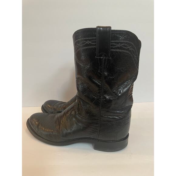 Justin Black EXOTIC Leather Cowboy Boots, Lizard Skin Size 9D Style 3112 - Picture 1 of 5